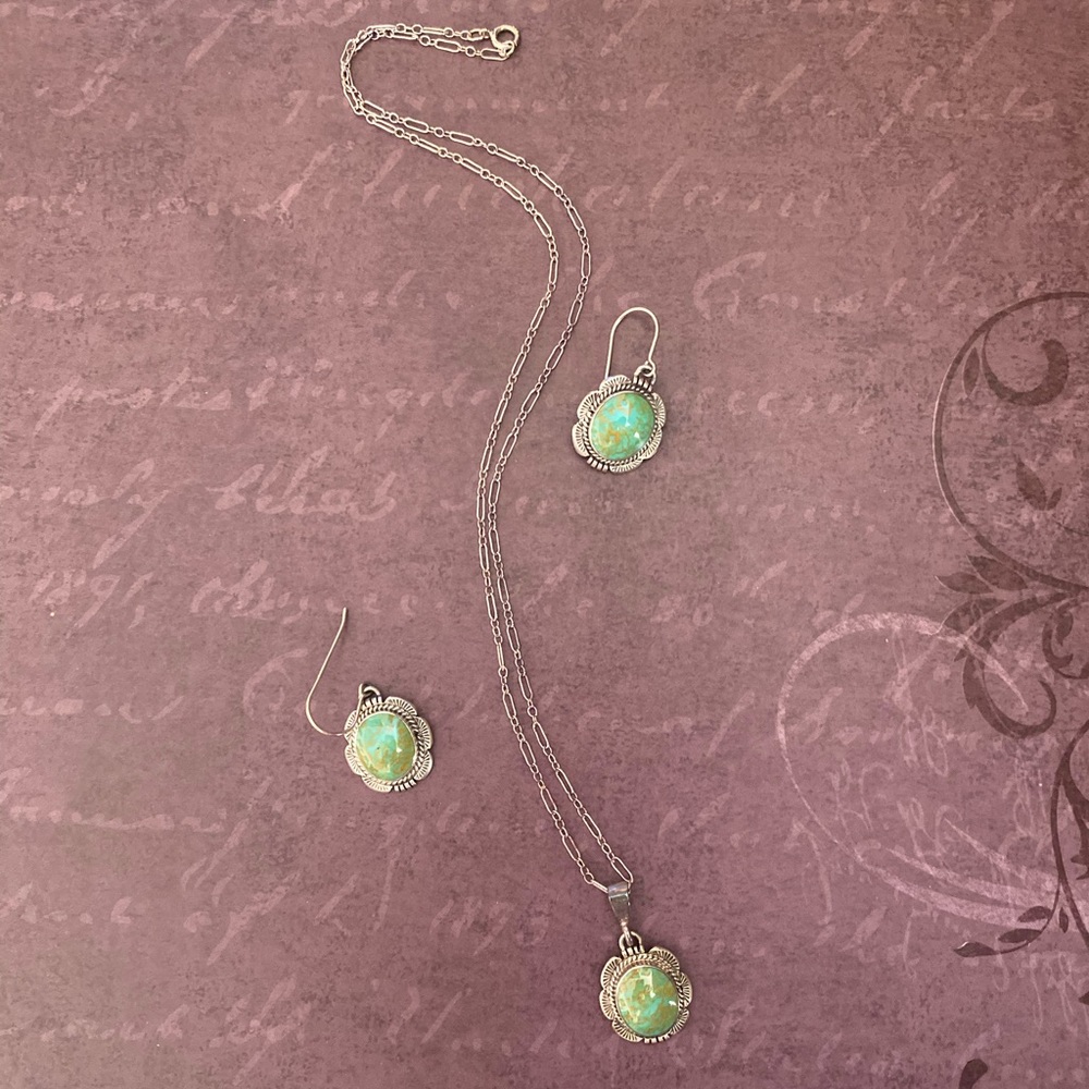 Turquoise Necklace-Earring Set - Sterling Silver